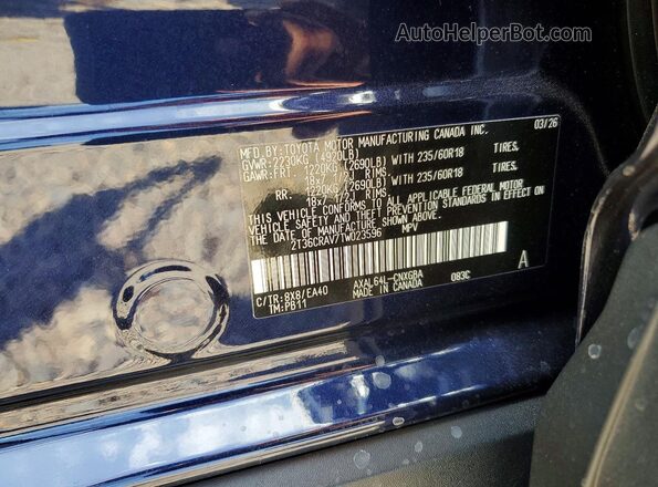 2T36CRAV7TW023596 2026 TOYOTA RAV4 Синий Вид наклейки с VIN-кодом