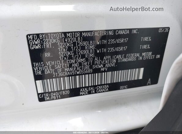 2T36CRAV9TW055689 2026 TOYOTA RAV4 White Շարժիչի բաժամունքի տեսք