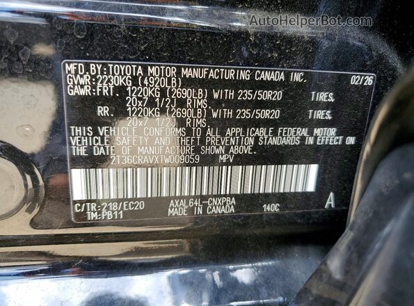 2T36CRAVXTW009059 2026 TOYOTA RAV4 Black Widok naklejki z numerem VIN