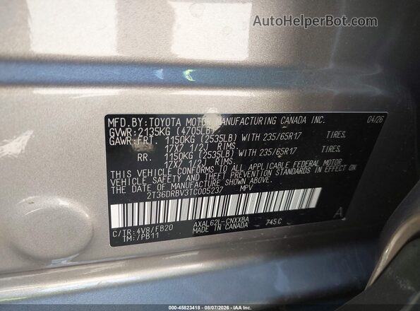 2T36DRBV3TC005237 2026 TOYOTA RAV4 Gray Շարժիչի բաժամունքի տեսք