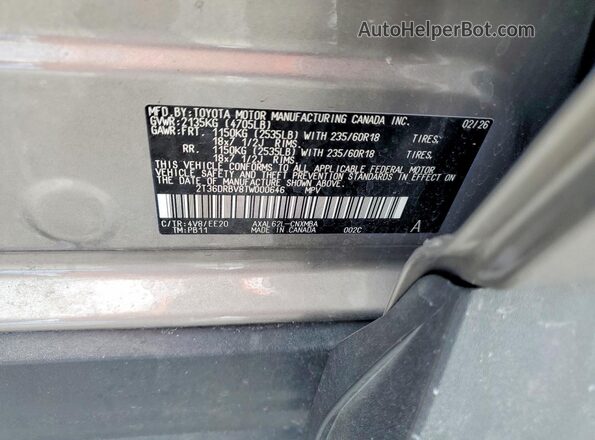 2T36DRBV8TW000646 2026 TOYOTA RAV4 Silver Widok naklejki z numerem VIN