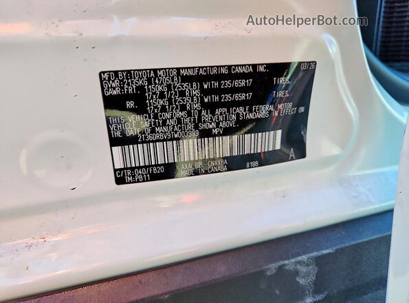 2T36DRBV9TW003989 2026 TOYOTA RAV4 White Vista de la etiqueta del VIN