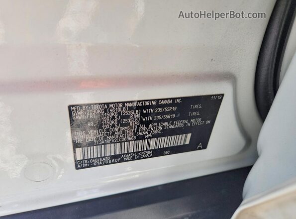 2T3A1RFV2LC069668 2020 TOYOTA RAV4 White Widok naklejki z numerem VIN