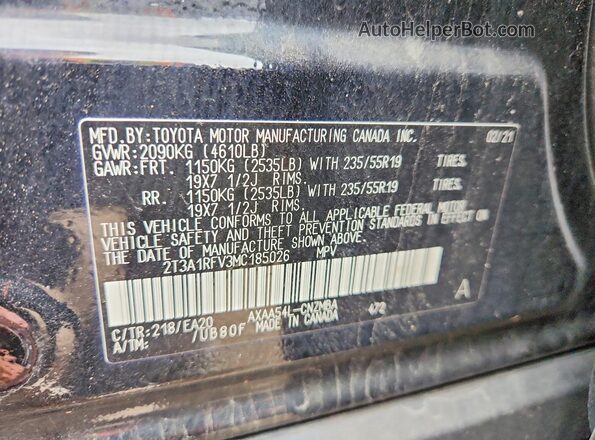 2T3A1RFV3MC185026 2021 TOYOTA RAV4 Black Вид наклейки з VIN-кодом