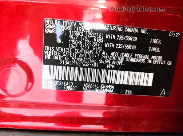 2T3A1RFV3PW387481 2023 TOYOTA RAV4 Red 360 interior view