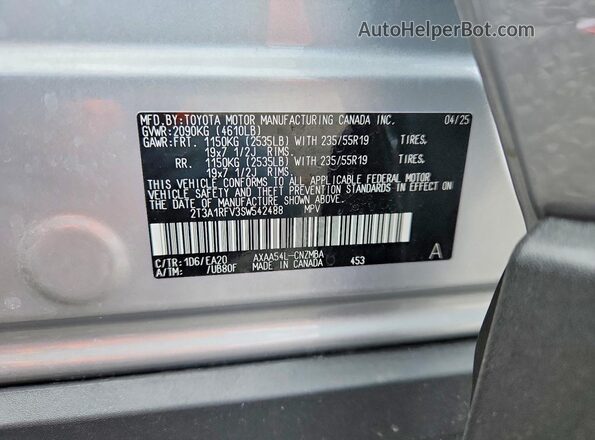 2T3A1RFV3SW542488 2025 TOYOTA RAV4 Silver Engine compartment view
