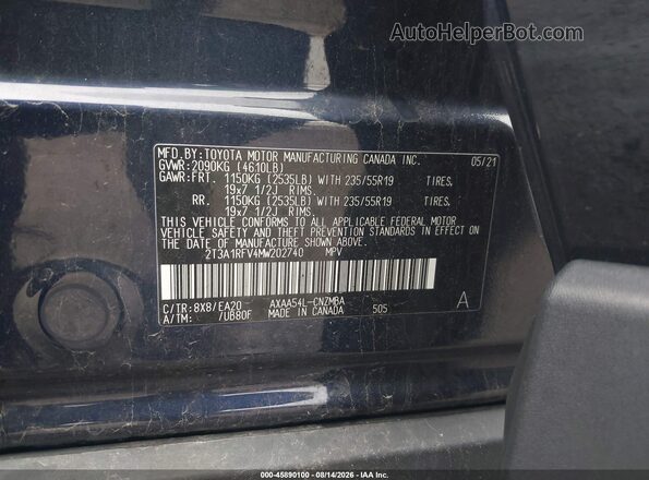 2T3A1RFV4MW202740 2021 TOYOTA RAV4 Blue Вид підкапотного простору