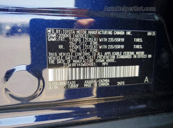2T3A1RFV4SW604061 2025 TOYOTA RAV4 Синий Вид наклейки с VIN-кодом