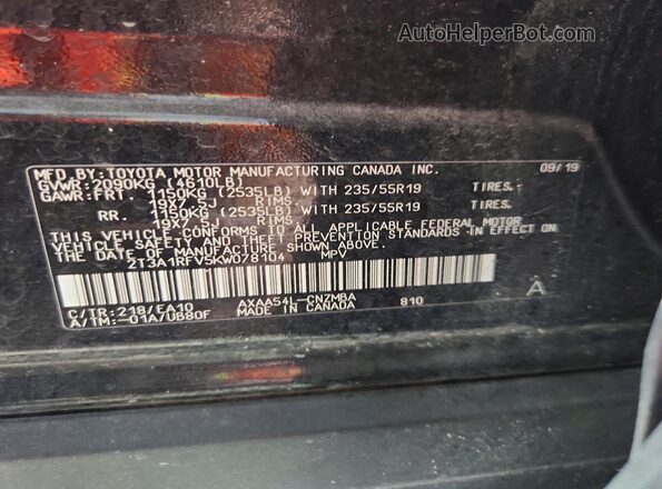 2T3A1RFV5KW078104 2019 TOYOTA RAV4 Black Vista de la etiqueta del VIN