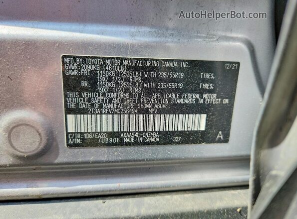 2T3A1RFV7MC256194 2021 TOYOTA RAV4 Silver VIN sticker view
