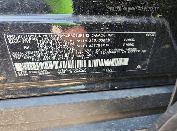 2T3A1RFV9SC574816 2025 TOYOTA RAV4 Black Vista de la etiqueta del VIN