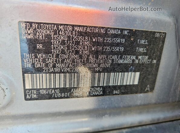 2T3A1RFVXMC236831 2021 TOYOTA RAV4 Silver Widok komory silnika