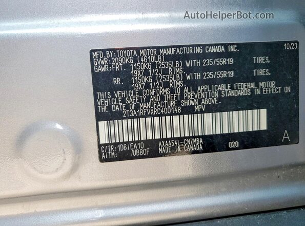 2T3A1RFVXRC400148 2024 TOYOTA RAV4 Silver Вид наклейки з VIN-кодом