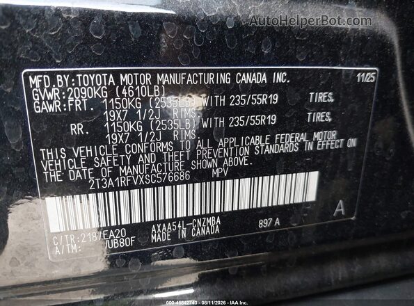 2T3A1RFVXSC576686 2025 TOYOTA RAV4 Black ძრავის განყოფილების ხედი