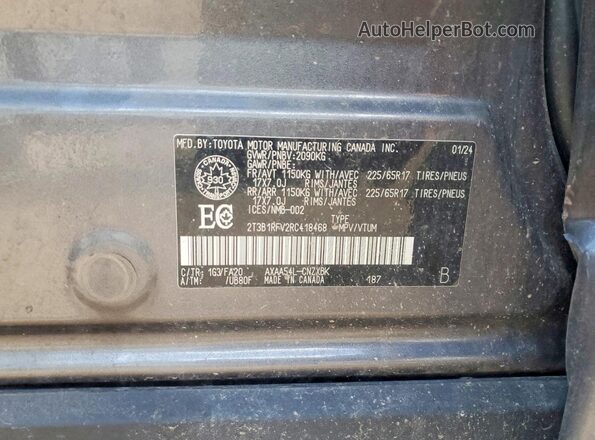 2T3B1RFV2RC418468 2024 TOYOTA RAV4 Gray Widok naklejki z numerem VIN