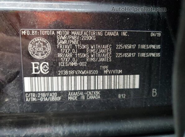 2T3B1RFV7KW048509 2019 TOYOTA RAV4 Black Widok wnętrza 360 stopni