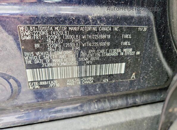 2T3B6RFV3MW008562 2021 TOYOTA RAV4 Blue VIN կոդի պիտակի տեսք