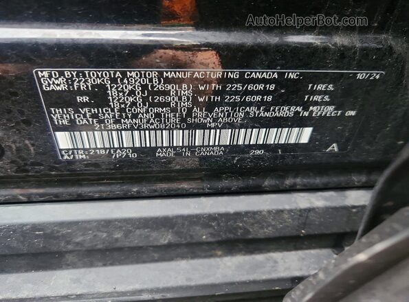 2T3B6RFV3RW082040 2024 TOYOTA RAV4 Black VIN sticker view