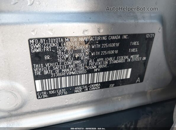 2T3B6RFV8MW028855 2021 TOYOTA RAV4 HYBRID Gray ძრავის განყოფილების ხედი