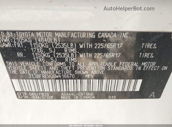 2T3BFREV0GW416670 2016 TOYOTA RAV4 White Vista del compartimento del motor