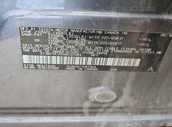 2T3BFREV0GW537084 2016 TOYOTA RAV4 Серый Вид наклейки с VIN-кодом