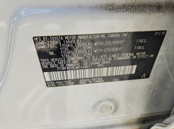 2T3BFREV0JW748941 2018 TOYOTA RAV4 White 360 interior view