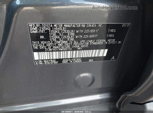 2T3BFREV1HW592113 2017 TOYOTA RAV4 Серый Вид подкапотного пространства