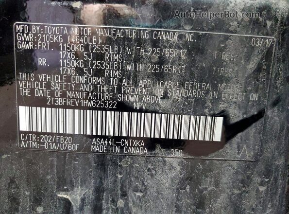 2T3BFREV1HW625322 2017 TOYOTA RAV4 Black VIN կոդի պիտակի տեսք