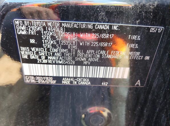 2T3BFREV1HW654528 2017 TOYOTA RAV4 Black Vista de la etiqueta del VIN