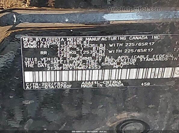 2T3BFREV1HW674553 2017 TOYOTA RAV4 Black Engine compartment view
