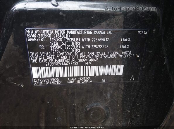 2T3BFREV1JW747152 2018 TOYOTA RAV4 Black Engine compartment view
