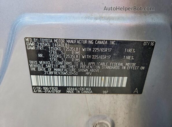 2T3BFREV2GW520450 2016 TOYOTA RAV4 Silver Vista interior de 360 grados