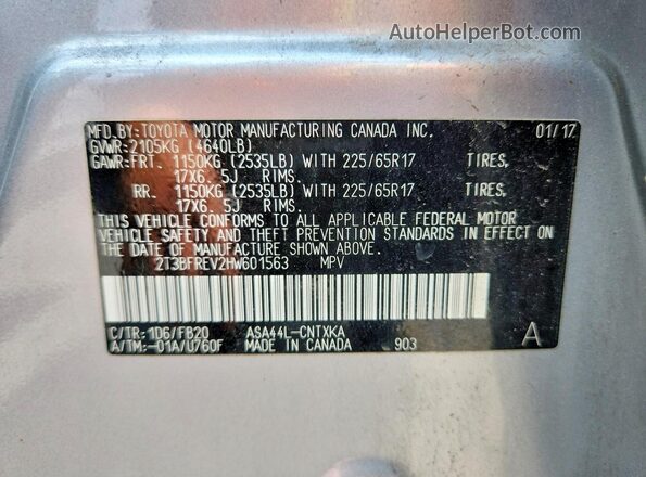 2T3BFREV2HW601563 2017 TOYOTA RAV4 Silver სალონის 360-გრადუსიანი ხედი
