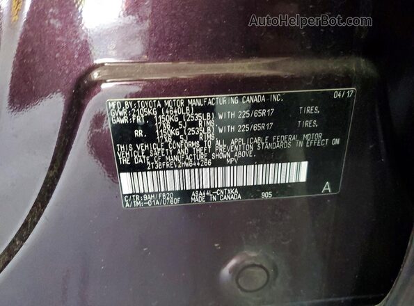 2T3BFREV2HW644266 2017 TOYOTA RAV4 Burgundy Widok wnętrza 360 stopni