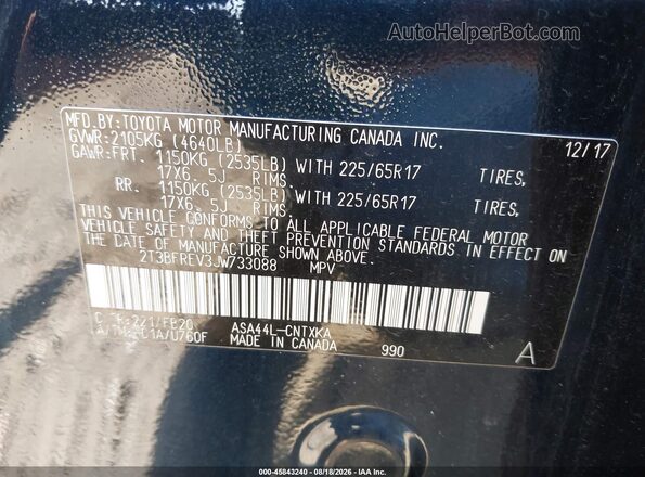 2T3BFREV3JW733088 2018 TOYOTA RAV4 Black Շարժիչի բաժամունքի տեսք