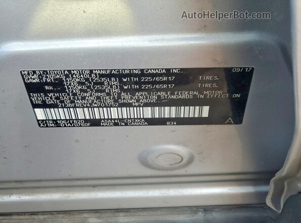 2T3BFREV4JW701752 2018 TOYOTA RAV4 Silver Vista de la etiqueta del VIN