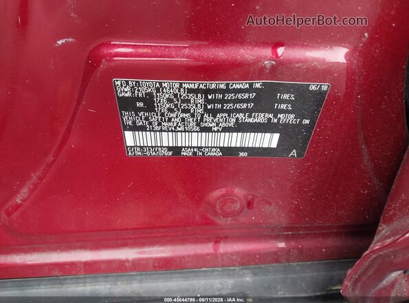 2T3BFREV4JW810566 2018 TOYOTA RAV4 Красный Вид подкапотного пространства