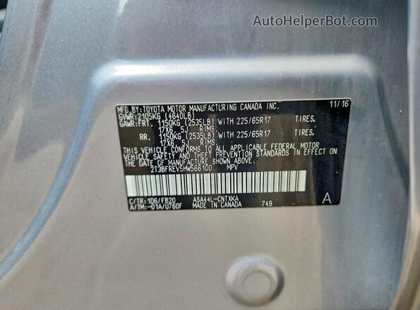 2T3BFREV5HW566100 2017 TOYOTA RAV4 Silver Вид наклейки з VIN-кодом