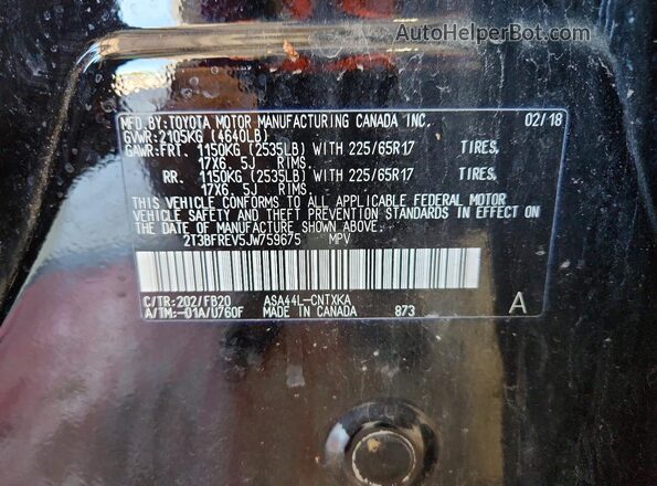 2T3BFREV5JW759675 2018 TOYOTA RAV4 Black VIN sticker view