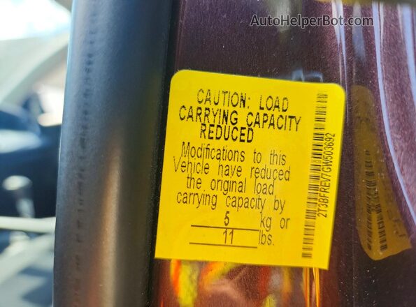 2T3BFREV7GW503692 2016 TOYOTA RAV4 Burgundy VIN sticker view