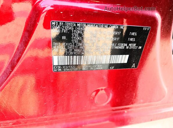 2T3BFREV7JW725950 2018 TOYOTA RAV4 Burgundy VIN sticker view