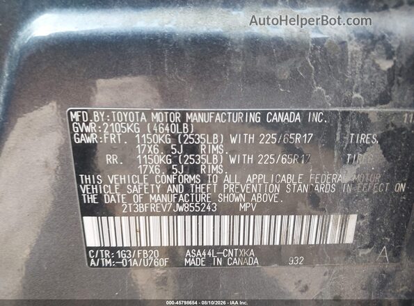 2T3BFREV7JW855243 2018 TOYOTA RAV4 Gray Engine compartment view