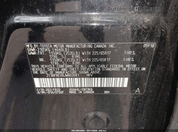 2T3BFREV8JW802681 2018 TOYOTA RAV4 Black Vista del compartimento del motor