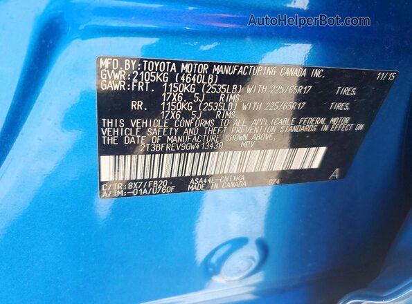 2T3BFREV9GW413430 2016 TOYOTA RAV4 Синий Вид подкапотного пространства