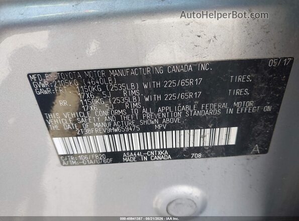 2T3BFREV9HW659475 2017 TOYOTA RAV4 Silver ძრავის განყოფილების ხედი
