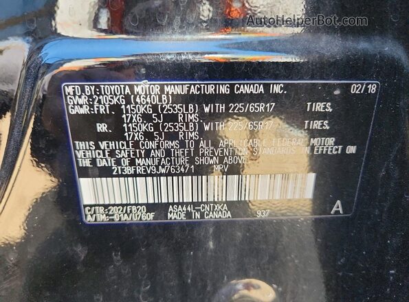 2T3BFREV9JW763471 2018 TOYOTA RAV4 Black Շարժիչի բաժամունքի տեսք