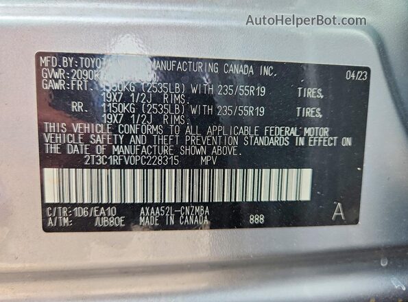 2T3C1RFV0PC228315 2023 TOYOTA RAV4 Silver Вид підкапотного простору
