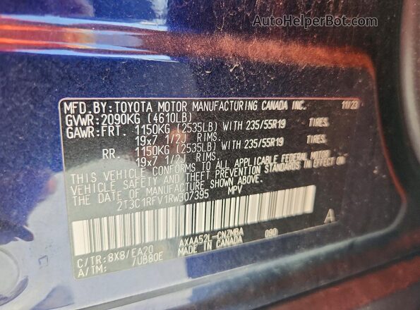 2T3C1RFV1RW307395 2024 TOYOTA RAV4 Blue VIN sticker view