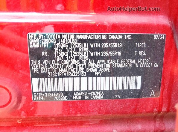 2T3C1RFV1RW325153 2024 TOYOTA RAV4 Red VIN կոդի պիտակի տեսք