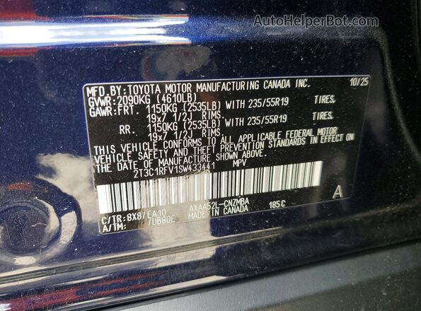 2T3C1RFV1SW433441 2025 TOYOTA RAV4 Синий Вид наклейки с VIN-кодом
